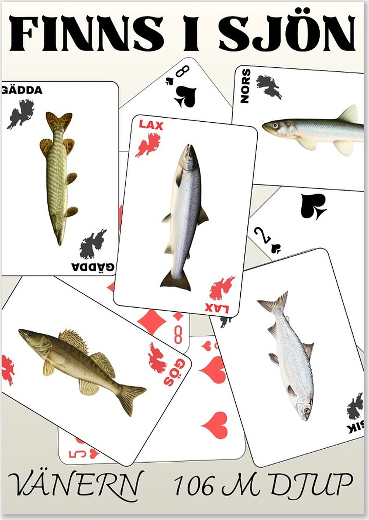 Finns i sjön-poster över Vänern, 106 m djup – krämvit variant